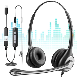 Wantek 3-in-1 USB/3.5mm/Type-C Headset with Noise Canceling Mic, Binaural Computer Headphones with in-Line Controls for PC, Laptop, Office