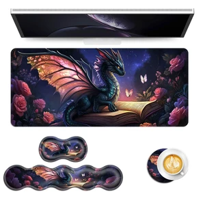 Vobber Keyboard Mouse Pad Set, Extended Gaming Mouse Pad+Ergonomics Keyboard Wrist Rest Support, Memory Foam, Easy Typing Pain Relief, 4Pcs XL Ultra Thick Desk Mat,Magical Dragon Book Flowers Vobber Keyboard Mouse Pad Set, Extended Gaming Mouse Pad+Ergonomics Keyboard Wrist Rest Support, Memory Foam, Easy Typing Pain Relief, 4Pcs XL Ultra Thick Desk Mat,Magical Dragon Book Flowers