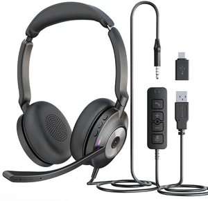 Wired Headset with Microphone for PC, 3.5mm Headset with USB-A & USB-C Jack, Noise Cancelling Mic USB Headset with In-Line Mute, Computer Headphone for Call Center, Work, Laptop, Teams, Office Calls Wired Headset with Microphone for PC, 3.5mm Headset with USB-A & USB-C Jack, Noise Cancelling Mic USB Headset with In-Line Mute, Computer Headphone for Call Center, Work, Laptop, Teams, Office Calls