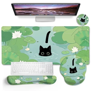Blusabaca Black Cat Mouse Pad, Funny Cute Desk Mat Office Accessories Decor | Large Desk Pad, Gaming Work Home, with Wrist Rest, Ergonomic, Cup Coaster, Non-Slip PU Base, for Wireless Mouse Computer Blusabaca Black Cat Mouse Pad, Funny Cute Desk Mat Office Accessories Decor | Large Desk Pad, Gaming Work Home, with Wrist Rest, Ergonomic, Cup Coaster, Non-Slip PU Base, for Wireless Mouse Computer
