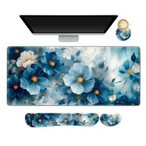 NXZGO Desk Mat Pad, Gaming Mouse Pad Wrist Support Set, 4 in1 Non-Slip Large Mousepad + Ergonomic Design Keyboard Wrist Rest+Mouse Wrist Rest+Coaster for Home Office Computer I Blue Floral Watercolor NXZGO Desk Mat Pad, Gaming Mouse Pad Wrist Support Set, 4 in1 Non-Slip Large Mousepad + Ergonomic Design Keyboard Wrist Rest+Mouse Wrist Rest+Coaster for Home Office Computer I Blue Floral Watercolor