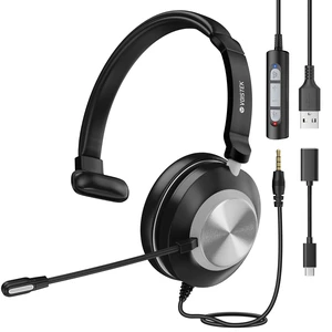 Voistek USB Headset with Microphone for PC/Laptop, One Ear Computer Headphones with Noise Cancelling Mic, 3.5mm+USB in-Line Mute, Volume Control for Work Home Office Online Class Skype Zoom Voistek USB Headset with Microphone for PC/Laptop, One Ear Computer Headphones with Noise Cancelling Mic, 3.5mm+USB in-Line Mute, Volume Control for Work Home Office Online Class Skype Zoom