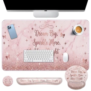 Britimes Keyboard Mouse Pad Set, 4 in 1 Desk Mat Set, Pink Glitter Marble | Bow Inspirational Large Mousepad+Keyboard Wrist Rest+Mouse Wrist Rest+Coaster Ergonomic Design for Home Office Computer Britimes Keyboard Mouse Pad Set, 4 in 1 Desk Mat Set, Pink Glitter Marble | Bow Inspirational Large Mousepad+Keyboard Wrist Rest+Mouse Wrist Rest+Coaster Ergonomic Design for Home Office Computer