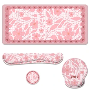 Pink Floral Desk Mat Set Preppy Hearts Plaid Large Mouse Pad with Wrist Rest 4in1 Desk Mat for Desktop Ergonomic Keyboard Wrist Support Anti-Slip Computer Ergonomic Mouse Pad Home Office Gaming Pink Floral Desk Mat Set Preppy Hearts Plaid Large Mouse Pad with Wrist Rest 4in1 Desk Mat for Desktop Ergonomic Keyboard Wrist Support Anti-Slip Computer Ergonomic Mouse Pad Home Office Gaming
