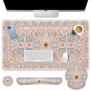 Arttown Keyboard Mouse Pad Set, 4 in 1 Desk Mat Set Floral Flower Spring | Colorful Leaves Large Mousepad+Keyboard Wrist Rest+Mouse Wrist Rest+Coaster Ergonomic Design for Home Office Computer Arttown Keyboard Mouse Pad Set, 4 in 1 Desk Mat Set Floral Flower Spring | Colorful Leaves Large Mousepad+Keyboard Wrist Rest+Mouse Wrist Rest+Coaster Ergonomic Design for Home Office Computer