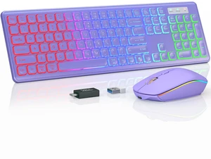 Wireless Keyboard and Mouse Combo with RGB Backlit, Rechargeable | Light Up Letters, Full-Size, Soft Typing, Sleep Mode, 2.4GHz Quiet Keyboard Set for Mac, Windows, Laptop, PC, Trueque KM42Pro Wireless Keyboard and Mouse Combo with RGB Backlit, Rechargeable | Light Up Letters, Full-Size, Soft Typing, Sleep Mode, 2.4GHz Quiet Keyboard Set for Mac, Windows, Laptop, PC, Trueque KM42Pro