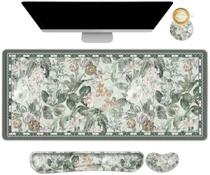 DINKY Large Mouse Pad and Keyboard Wrist Rest, Desk Pad for Keyboard and Mouse, Extended Mouse Pad with Wrist Support, 4 in 1 Non-Slip Desk Mat Blotter for Office, Home, Green Vintage Leaf Flower DINKY Large Mouse Pad and Keyboard Wrist Rest, Desk Pad for Keyboard and Mouse, Extended Mouse Pad with Wrist Support, 4 in 1 Non-Slip Desk Mat Blotter for Office, Home, Green Vintage Leaf Flower