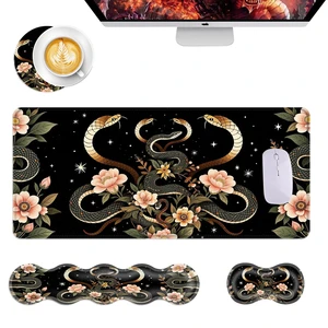 smauncucn Mouse Pad,Large Desk Mat Set, 4in1 XL Mousepad + Keyboard Wrist Rest+Mouse Wrist Rest+Coaster with Ergonomic Desk Pad for Home Office Table Computer Cover -Aesthetic Snake Floral smauncucn Mouse Pad,Large Desk Mat Set, 4in1 XL Mousepad + Keyboard Wrist Rest+Mouse Wrist Rest+Coaster with Ergonomic Desk Pad for Home Office Table Computer Cover -Aesthetic Snake Floral