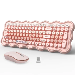 LAMA Wireless Keyboard and Mouse Combo, Cute Pink Retro Typewriter Style, 98-Key Round Keycaps, 2.4GHz USB Wireless, Quiet Mouse with Adjustable DPI, Number Pad for Windows and Mac, Brown LAMA Wireless Keyboard and Mouse Combo, Cute Pink Retro Typewriter Style, 98-Key Round Keycaps, 2.4GHz USB Wireless, Quiet Mouse with Adjustable DPI, Number Pad for Windows and Mac, Brown