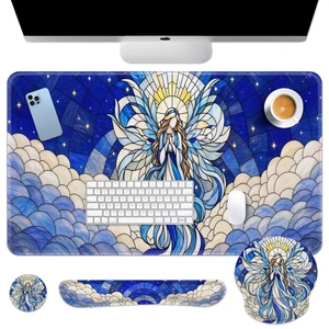 Britimes Keyboard Mouse Pad Set, 4 in 1 Desk Mat Set, Blue Angel | Large Mousepad+Keyboard Wrist Rest+Mouse Wrist Rest+Coaster Ergonomic Design for Home Office Computer Britimes Keyboard Mouse Pad Set, 4 in 1 Desk Mat Set, Blue Angel | Large Mousepad+Keyboard Wrist Rest+Mouse Wrist Rest+Coaster Ergonomic Design for Home Office Computer