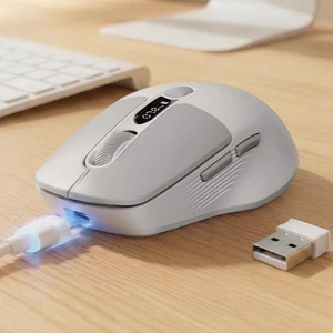 Dual-Mode Wireless Bluetooth Mouse with LED Display for Laptop - Grey | Bluetooth 5.0, 2.4GHz, 400mAh Type-C Rechargeable, Silent Click, 1600 DPI, Portable, for Mac iPad Windows Office(EWEADN) Dual-Mode Wireless Bluetooth Mouse with LED Display for Laptop - Grey | Bluetooth 5.0, 2.4GHz, 400mAh Type-C Rechargeable, Silent Click, 1600 DPI, Portable, for Mac iPad Windows Office(EWEADN)