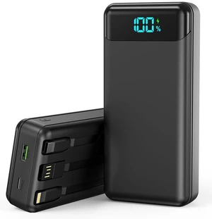 Eliegntist Portable Charger Power Bank with Reinforced Built-in 3 Cables | 40000mAh, 22.5W PD Fast-Charge, 4 Output 3 Input, Digital Display, Compatible with iPhone 17 16 15 14 13 Android