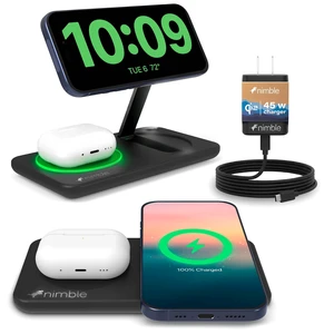 Nimble Podium 2-in-1 Wireless Charging Station, Qi2-Certified, USB-C Cable | 25W Magsafe Fast Charger Stand, Compatible with iPhone 18/17/16/15/14 and Airpod Series (45W Adapter & USB-C Included) Nimble Podium 2-in-1 Wireless Charging Station, Qi2-Certified, USB-C Cable | 25W Magsafe Fast Charger Stand, Compatible with iPhone 18/17/16/15/14 and Airpod Series (45W Adapter & USB-C Included)