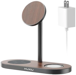 KU XIU X23 Pro 3-in-1 Magnetic Wireless Charging Stand | Compatible with iPhone 1712 & iPhone Air, Apple Watch S114/SE/Ultra and AirPods 4/3/2/Pro, Wood Grain Finish KU XIU X23 Pro 3-in-1 Magnetic Wireless Charging Stand | Compatible with iPhone 1712 & iPhone Air, Apple Watch S114/SE/Ultra and AirPods 4/3/2/Pro, Wood Grain Finish