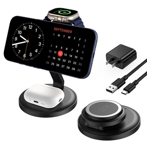 Foldable 3 in 1 Magnetic Wireless Charger, 15W MagSafe Fast Charging Station for iPhone Duo/Air/18/17/16/15/14/13/12 Series, Apple Watch & AirPods Pro 5/4/3/2 - Portable Travel Charger Stand, Black Foldable 3 in 1 Magnetic Wireless Charger, 15W MagSafe Fast Charging Station for iPhone Duo/Air/18/17/16/15/14/13/12 Series, Apple Watch & AirPods Pro 5/4/3/2 - Portable Travel Charger Stand, Black