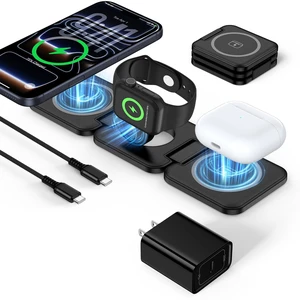 Charger for iPhone and Apple Watch, Fodable 3 in 1 Charging Station | Multiple Devices Magnetic Wireless Charger Pad Dock for iPhone 17 16 15 14 13 12 Pro Max, iWatch Ultra 11 SE 10, Airpods 4 3 Charger for iPhone and Apple Watch, Fodable 3 in 1 Charging Station | Multiple Devices Magnetic Wireless Charger Pad Dock for iPhone 17 16 15 14 13 12 Pro Max, iWatch Ultra 11 SE 10, Airpods 4 3