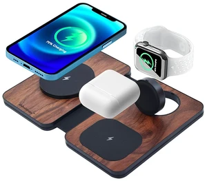 3-in-1 Charging Station for Apple Devices, Fast Mag Safe Wireless Charger, Foldable Travel Charger for Cell Phone 16-12 Series, AirPods, and iWatch Series (wulnut Wood) 3-in-1 Charging Station for Apple Devices, Fast Mag Safe Wireless Charger, Foldable Travel Charger for Cell Phone 16-12 Series, AirPods, and iWatch Series (wulnut Wood)
