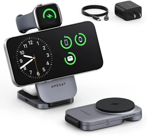 3-in-1 Fast Magnetic Wireless Charging Station for Apple: 15W Qi2-Certified Palm-Sized Foldable MagSafe Charger Stand for iPhone 17, Apple Watch, AirPods, Travel Portable with 30W Adapter& Travel Case 3-in-1 Fast Magnetic Wireless Charging Station for Apple: 15W Qi2-Certified Palm-Sized Foldable MagSafe Charger Stand for iPhone 17, Apple Watch, AirPods, Travel Portable with 30W Adapter& Travel Case