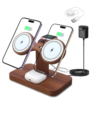 Wood Wireless Charging Station for Apple Devices Dual Wireless Charger | 24W Dual Phone Charging Station for 2 iPhone 18 17 16 15 14 13 12 Series iWatch AirPod Magnetic Wireless Phone Charger Stand Wood Wireless Charging Station for Apple Devices Dual Wireless Charger | 24W Dual Phone Charging Station for 2 iPhone 18 17 16 15 14 13 12 Series iWatch AirPod Magnetic Wireless Phone Charger Stand