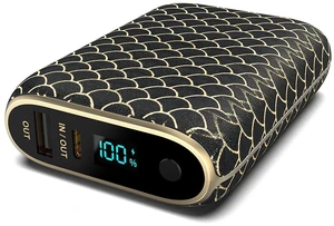Halo RapidPack 10K DLX Power Bank | USB & USB-C Fast Charging for Multiple Devices, Smart Phones & Tablets, Synthetic Leather Wrapped, Portable Battery Charger, TSA Air Travel Approved  Black