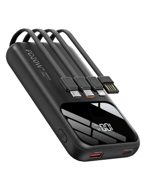 Fast Charging Portable Charger 10000mAh with Built-in 4 Cables | 5 Outputs 2 Inputs,Slim Power Bank,Travel Essentials,LED Display,External Battery pack for iPhone,for iPad & More