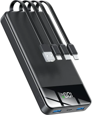SABANI Portable Charger 35000mAh Power Bank, 4 Built in Cable Big Capacity | Ultra Slim, 22.5W Fast Charge, Travel Camping Essential, USB C External Battery Pack for iPhone Samsung Android, Midnight