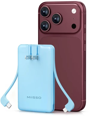 miisso Ultra Slim 5000mAh Power Bank, Built-in Cables & AC Plug,Blue | Pocket Size Portable Charger,Mini Phone Charger,Travel Essential,USB C External Battery Pack Compatible with iPhone,Samsung miisso Ultra Slim 5000mAh Power Bank, Built-in Cables & AC Plug,Blue | Pocket Size Portable Charger,Mini Phone Charger,Travel Essential,USB C External Battery Pack Compatible with iPhone,Samsung