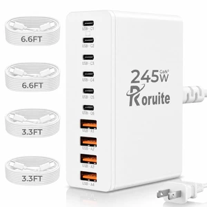 Roruite USB C Charging Station 10 Port with 4 Cables,245W GaN Charger Block | Type C Wall Charger Power Strip Adapter Plug for iPad iPhone18 17 16 15 14 13 12 Pro Max Pixel Note Galaxy White Roruite USB C Charging Station 10 Port with 4 Cables,245W GaN Charger Block | Type C Wall Charger Power Strip Adapter Plug for iPad iPhone18 17 16 15 14 13 12 Pro Max Pixel Note Galaxy White