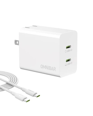 Omnibar 45W Dual USB C Charger, Phone Charger Fast Charging with 4FT Cable GaN Compact, Foldable Plug, Charge 2 Devices, PD Fast Charging, for iPhone 17/16/15, Galaxy S26/S25, Pixel 10, iPad & MacBook Omnibar 45W Dual USB C Charger, Phone Charger Fast Charging with 4FT Cable GaN Compact, Foldable Plug, Charge 2 Devices, PD Fast Charging, for iPhone 17/16/15, Galaxy S26/S25, Pixel 10, iPad & MacBook