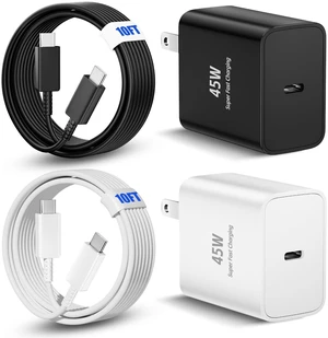 45W for Samsung Phone Charger,2 Pcs Super Fast Charging for iPhone 17/16/15,Type C Port Charger Block with 6FT+10FT USB C for Samsung S26 Ultra/S26/S26+/S25/S25 Ultra/S25+(45 W Black/White, 10FT) 45W for Samsung Phone Charger,2 Pcs Super Fast Charging for iPhone 17/16/15,Type C Port Charger Block with 6FT+10FT USB C for Samsung S26 Ultra/S26/S26+/S25/S25 Ultra/S25+(45 W Black/White, 10FT)