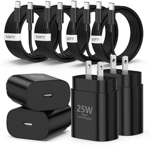 QZVOO 25W Type C Charger Fast charging for Samsung Galaxy S26/S25/S24 | 4Pack USB C Charger Fast Charging Block with 6/6/10/10FT USB C to C Cables for Galaxy S23/S22/Plus/Ultra, Android/iPhone QZVOO 25W Type C Charger Fast charging for Samsung Galaxy S26/S25/S24 | 4Pack USB C Charger Fast Charging Block with 6/6/10/10FT USB C to C Cables for Galaxy S23/S22/Plus/Ultra, Android/iPhone