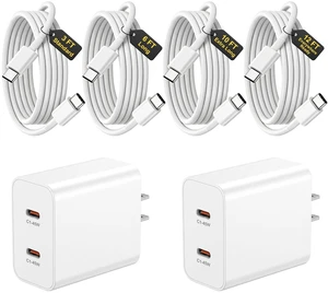 iPhone Duo 18 17 16 15 Charger Fast Charging Type C Chargers Block | 2 Pack 45W Wall Charger with 4 Pack 3/6/10/12FT Long USB C Cable for Samsung Galaxy S26 S25 S24 USB C Charger iPhone Duo 18 17 16 15 Charger Fast Charging Type C Chargers Block | 2 Pack 45W Wall Charger with 4 Pack 3/6/10/12FT Long USB C Cable for Samsung Galaxy S26 S25 S24 USB C Charger