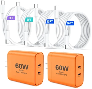 iPhone 17 Charger, 45W Dual Port USB C Charger Block, Orange | Fast Charging, 3/6/10/10FT Type C Cable, PD Quick Adapter 3.0, iPhone 17/17 Pro/17 Pro Max/Air/16/15 Pro Max/Plus