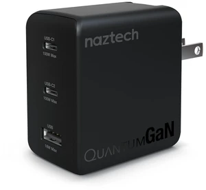 Naztech Nexus T100 100W USB-C PD 3-Port GaN Wall Charger, Black | 100W total output, two USB-C PD ports, one USB port, PPS, foldable prongs, dual-voltage input, IntelliQ 5.0 Naztech Nexus T100 100W USB-C PD 3-Port GaN Wall Charger, Black | 100W total output, two USB-C PD ports, one USB port, PPS, foldable prongs, dual-voltage input, IntelliQ 5.0