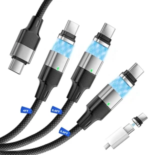 ZBF 240W USB C Magnetic Cable 3Pack 4/6.6/6.6FT Fast Charger Cord Type C | 24Pin Full Contact | PD3.1 Fast Charging | Port Protector | Nylon Braided | One-Hand Snap | LED Indicator for Phone Mac ZBF 240W USB C Magnetic Cable 3Pack 4/6.6/6.6FT Fast Charger Cord Type C | 24Pin Full Contact | PD3.1 Fast Charging | Port Protector | Nylon Braided | One-Hand Snap | LED Indicator for Phone Mac