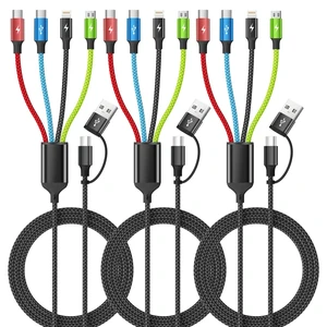 4 in 2 Multi Charging Cable, 3 Pack 5FT Charging Cord for Multiple Devices | USB C Charging Cable with Dual Type-C, IP & Micro Ports, Nylon Braided Multi Device Charger Cord for Travel and Car 4 in 2 Multi Charging Cable, 3 Pack 5FT Charging Cord for Multiple Devices | USB C Charging Cable with Dual Type-C, IP & Micro Ports, Nylon Braided Multi Device Charger Cord for Travel and Car