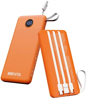 EEIVOL Portable Charger Built in 4 Cables, 10000mAh Power Bank, Orange
