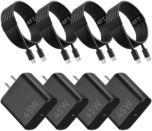 45W USB C Super Fast Samsung Charger 4 Pack with 6FT Type C Cable | USB C Charging Block for Samsung Galaxy S26 Ultra/S26+/S26/S25 Ultra/S25/S24 Ultra/S24/S23/S22/S21/S20, iPhone 18-15 Series
