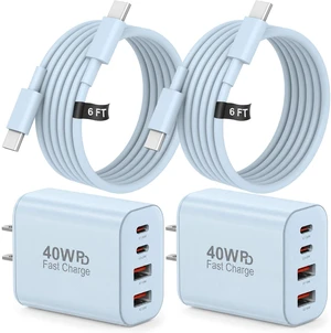 USB C Charger 6FT iPhone 18 17 16 15 Charger Fast Charging Multiport Power | 2 Pack Multiport Power,Compact Travel Charger for iPhone Duo iPhone 18 Pro iPhone 17 16 15 Charger,Samsung,Android (Blue) USB C Charger 6FT iPhone 18 17 16 15 Charger Fast Charging Multiport Power | 2 Pack Multiport Power,Compact Travel Charger for iPhone Duo iPhone 18 Pro iPhone 17 16 15 Charger,Samsung,Android (Blue)