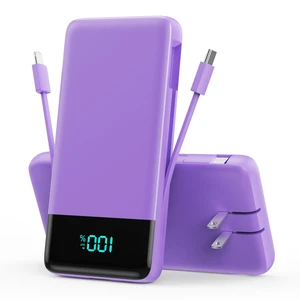Portable Charger Power Bank for iPhone with Built-in Cables and AC Wall Plug, 13800mAh Ultra Slim Travel Essentials,USB C Fast Charging External Battery Pack for iPhone 17/16/13,Galaxy,Android-Purple Portable Charger Power Bank for iPhone with Built-in Cables and AC Wall Plug, 13800mAh Ultra Slim Travel Essentials,USB C Fast Charging External Battery Pack for iPhone 17/16/13,Galaxy,Android-Purple