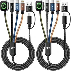 Travel Essentials 4 in 2 Multi Charging Cable for iWatch Charger 2Pack,5FT Camping/Vacation/Cruise Essentials 2026 with Dual Type-C/ Apple Watch Charger/IP for iWatch 11-1/Ultra 3-1,iPhone 17-8,Galaxy Travel Essentials 4 in 2 Multi Charging Cable for iWatch Charger 2Pack,5FT Camping/Vacation/Cruise Essentials 2026 with Dual Type-C/ Apple Watch Charger/IP for iWatch 11-1/Ultra 3-1,iPhone 17-8,Galaxy