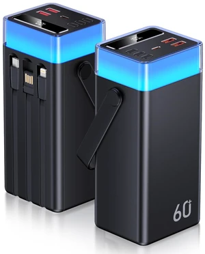 Portable Charger Power Bank 60000mAh, 22.5W Fast Charging Battery Pack | Built-in USB-C/iOS/Micro USB Cables, 5 Output & 2 Input, Compatible with iPhone 17/1615/14/13/12, Android Samsung Portable Charger Power Bank 60000mAh, 22.5W Fast Charging Battery Pack | Built-in USB-C/iOS/Micro USB Cables, 5 Output & 2 Input, Compatible with iPhone 17/1615/14/13/12, Android Samsung