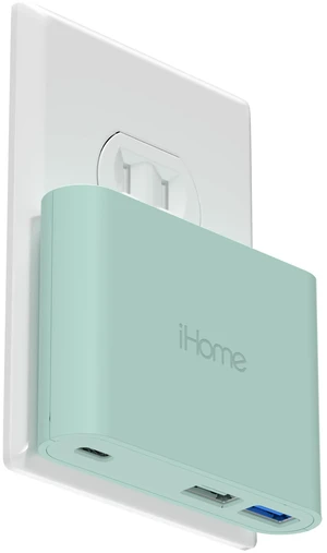iHome 32W MultiPort Wall Charger Block 3 Ports 1 USB-C 2 USB-A | Fast Charging, Power Delivery, Foldable Prongs, Slim Flat Design, iPhone, iPad, Apple Watch, AirPods, Universal Compatibility