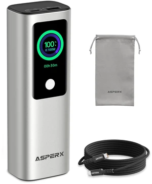 ASPERX Laptop Power Bank, 165W 20,000mAh, Aluminum Unibody, TFT Display | Fast Charging Battery Bank Portable Charger Power Bank for MacBook Pro/Air/iPhone 17/iPad Pro/S26 Ultra/Dell/HP(TSA-Approved)