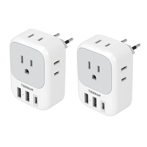 TESSAN European Travel Plug Adapter 2 Pack, Type C Plug | Not Voltage Converter, 4 Outlets 3 USB, For Europe Italy Spain France Portugal Iceland Germany TESSAN European Travel Plug Adapter 2 Pack, Type C Plug | Not Voltage Converter, 4 Outlets 3 USB, For Europe Italy Spain France Portugal Iceland Germany