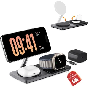 PETINO 3 in 1 Wireless Charging Station for Apple Devices with MagSafe | For iPhone 17/Air/16/15/14/13/12, AirPods & Apple Watch, Foldable Portable Aluminum Charging Stand, Adapter Included PETINO 3 in 1 Wireless Charging Station for Apple Devices with MagSafe | For iPhone 17/Air/16/15/14/13/12, AirPods & Apple Watch, Foldable Portable Aluminum Charging Stand, Adapter Included