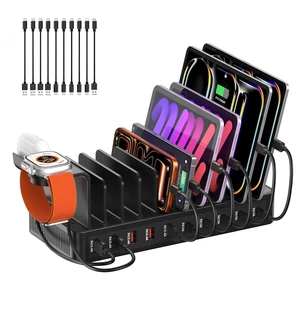 100W Charging Station for Multiple Devices, 10-Port USBC+USBA Charger Station Dock, Adjustable Dividers&Organizer Stand with 10 Cables, Compatible with iPhone17/16/15/Galaxy S25/S24/S23/iPad/Tablets 100W Charging Station for Multiple Devices, 10-Port USBC+USBA Charger Station Dock, Adjustable Dividers&Organizer Stand with 10 Cables, Compatible with iPhone17/16/15/Galaxy S25/S24/S23/iPad/Tablets