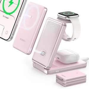 RORRY Auradock iPhone Charging Station 3 in 1 for Apple,5000mAh Power Bank|20W Wireless Magnetic Fast Charging Station for iPhone/Apple Watch/AirPods with Detachable Magnetic Portable Magsafe Charger