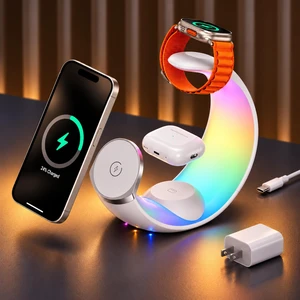 4-in-1 Magnetic Wireless Charger, RGB Night Light Moon Stand for iPhone | 15W Wireless Charging Station for iPhone, Apple Watch & AirPods, Moon Lamp Night Light with Multi-Device Charging 4-in-1 Magnetic Wireless Charger, RGB Night Light Moon Stand for iPhone | 15W Wireless Charging Station for iPhone, Apple Watch & AirPods, Moon Lamp Night Light with Multi-Device Charging
