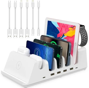 AGVEE 140W 9 in 1 Multi USB Charging Station Organizer Family Block | With Multi Cables, 3 Wireless Charger Dock for Pad Phone Cell Phone Android Tablet Multiple Devices AGVEE 140W 9 in 1 Multi USB Charging Station Organizer Family Block | With Multi Cables, 3 Wireless Charger Dock for Pad Phone Cell Phone Android Tablet Multiple Devices